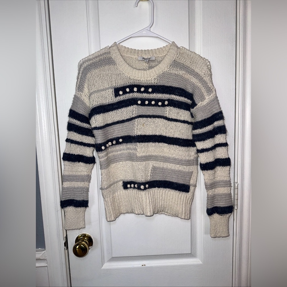 MADEWELL Sweater Women XS Striped Pullover Grandover Bobble Wool Alpaca - Picture 3 of 11